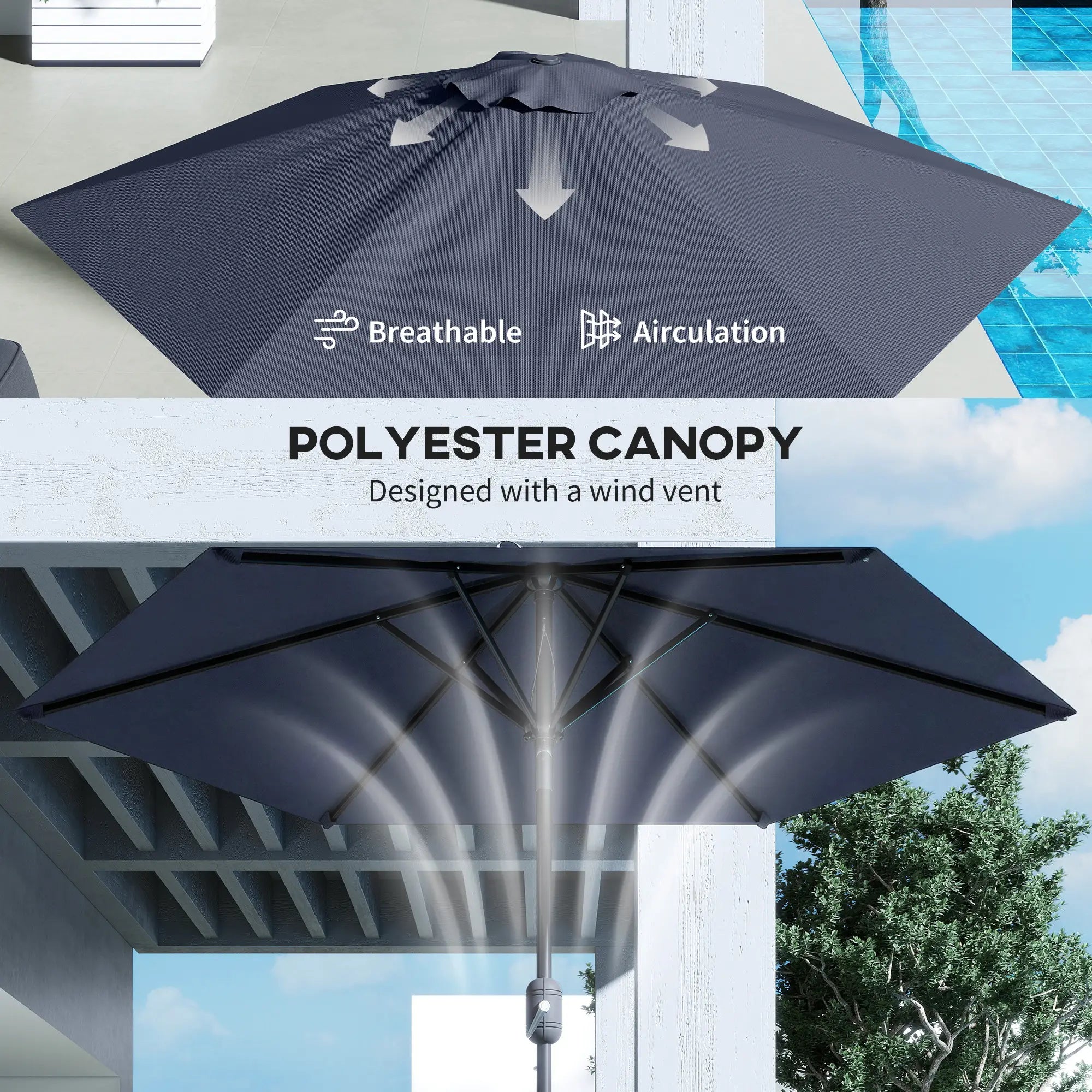 Patio Sun Umbrella, Outdoor Parasol, 6 Ribs, Blue Sun Umbrellas at Gallery Canada