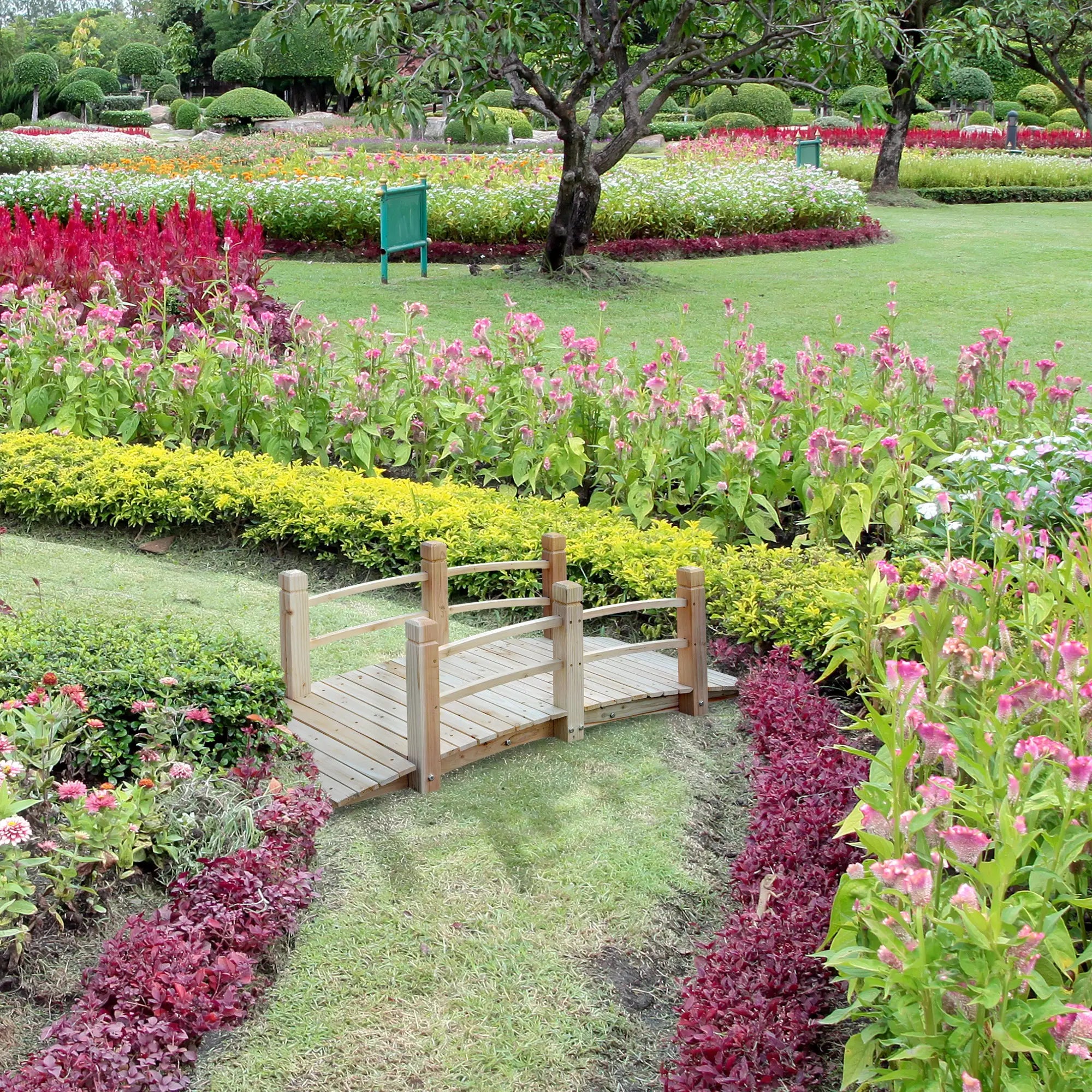 5FT Wood Garden Bridge, Outdoor Decorative Landscape, Natural Wood Garden Bridges at Gallery Canada