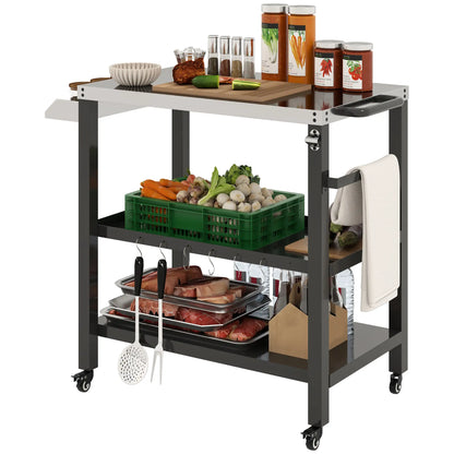 Outdoor Kitchen Bar Cart With Wheels, Stainless Steel Pizza Oven Stand, Movable Prep Table With Hooks Outdoor Grill Carts at Gallery Canada