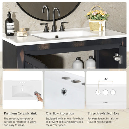Solid Wood Bathroom Vanity, Ceramic Sink, Storage Cabinet, 36" L x 18.5" W x 34" H, Espresso Sink Cabinets at Gallery Canada