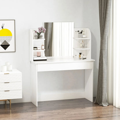 Wood Dressing Table With Makeup Mirror, Big Drawers, Open Shelf, White Dressing & Vanity Tables at Gallery Canada