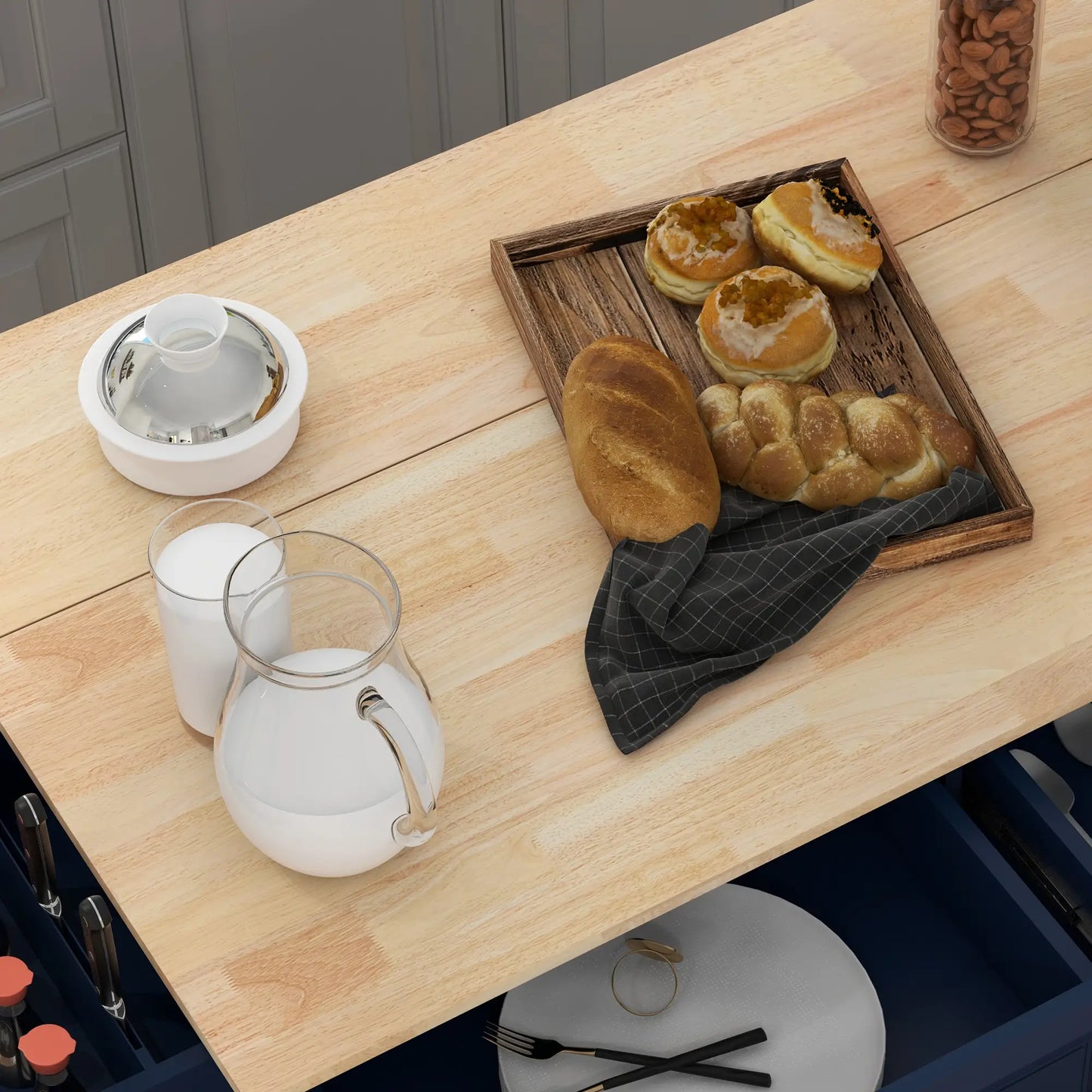Kitchen Island with Storage, Drop Leaf, Rubber Wood Top, Navy Blue Kitchen Islands & Kitchen Carts at Gallery Canada