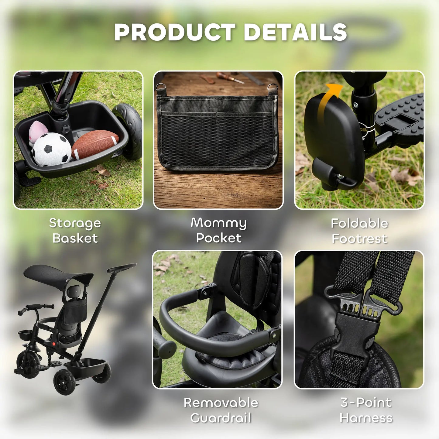 Toddler Tricycle, 4 In 1 Kids Trike, Adjustable Seat, Black Tricycles for Kids at Gallery Canada