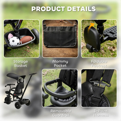 Toddler Tricycle, 4 In 1 Kids Trike, Adjustable Seat, Black Tricycles for Kids at Gallery Canada