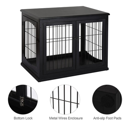 26" Wooden Dog Cage, Double Door, Modern Design, Black Houses, Kennels & Pens at Gallery Canada