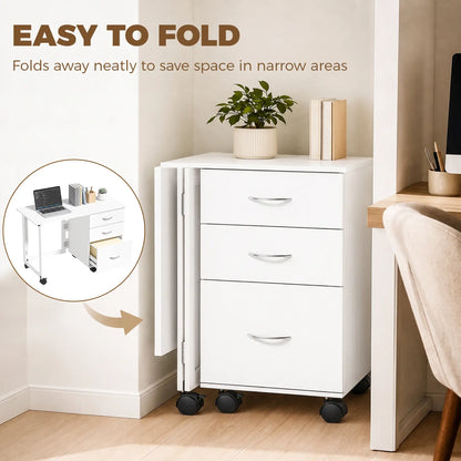 Foldable Computer Desk, 3 Drawers, White Computer Desks at Gallery Canada