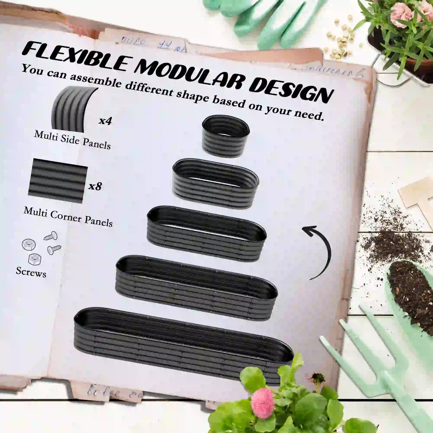 7.9 x 2 x 1ft Galvanized Raised Garden Bed, Metal Planter Box, Dark Grey Raised Garden Beds at Gallery Canada