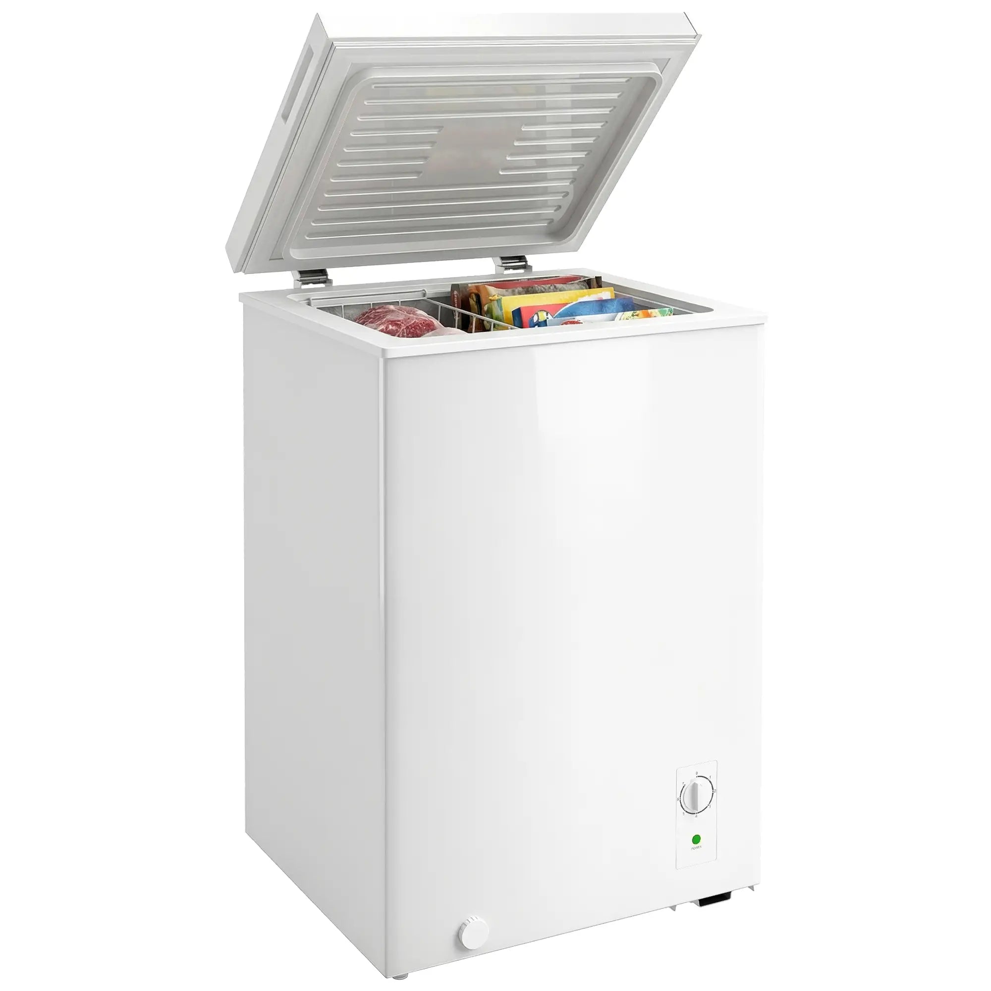 3.5 Cu.Ft Chest Freezer, Adjustable Thermostat, Wire Basket, White Small Kitchen Appliances at Gallery Canada