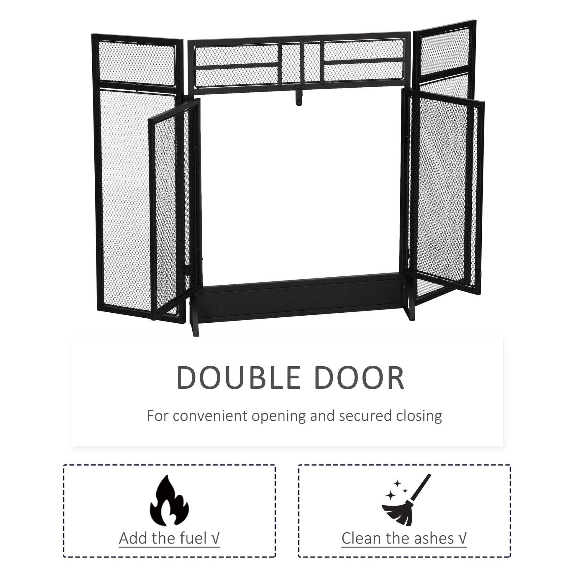 3-Panel Steel Mesh Fireplace Screen, Decorative Fire Spark Guard Cover with Double Doors, 47x31in, Black at Gallery Canada
