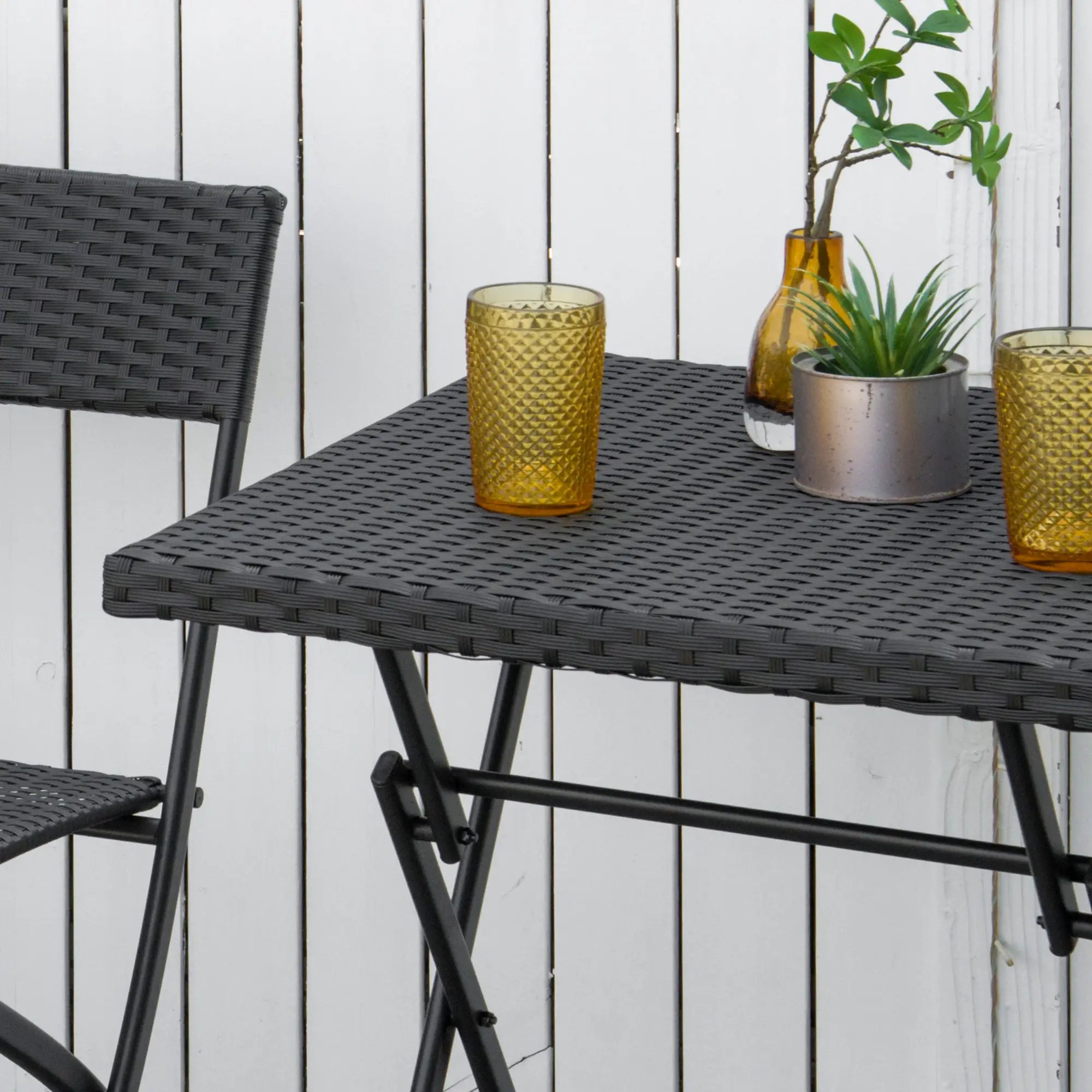 3-Piece Outdoor Folding Rattan Bistro Set, Mixed Brown, Brown Bistro Sets at Gallery Canada