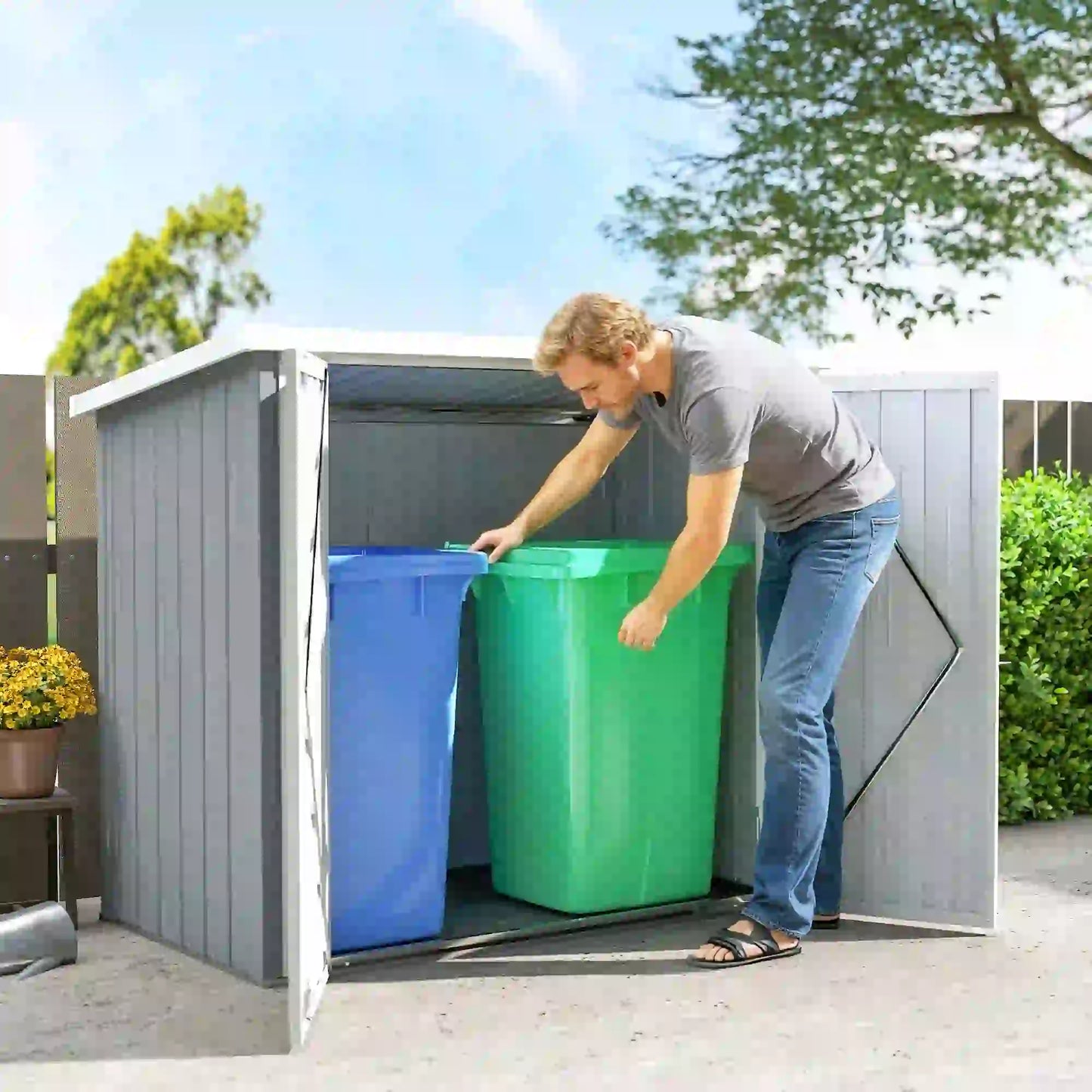 Abri de jardin métallique 5' x 3', maison d'outils avec doubles portes