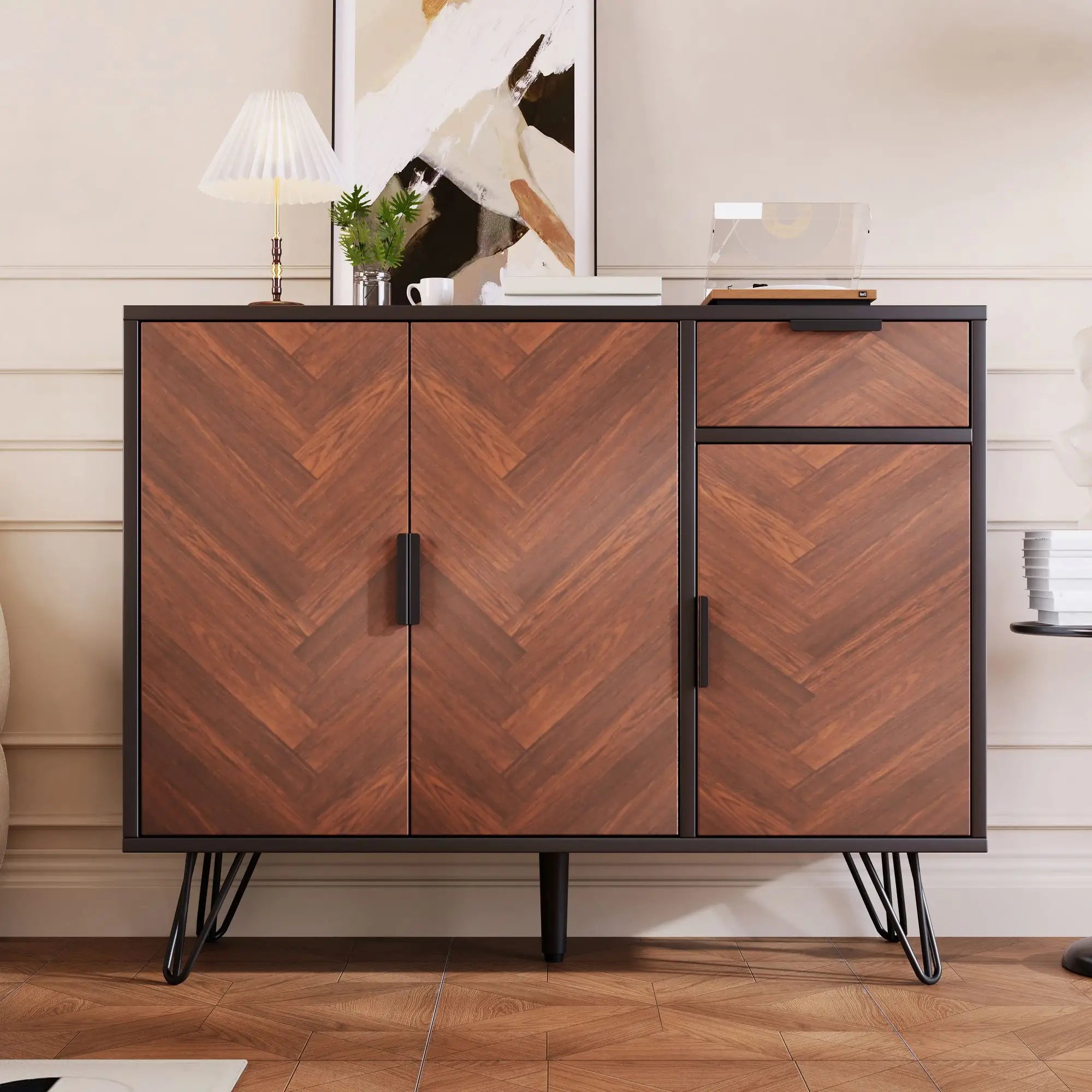 Storage Cabinet with Drawer, Adjustable Shelves, 35.5