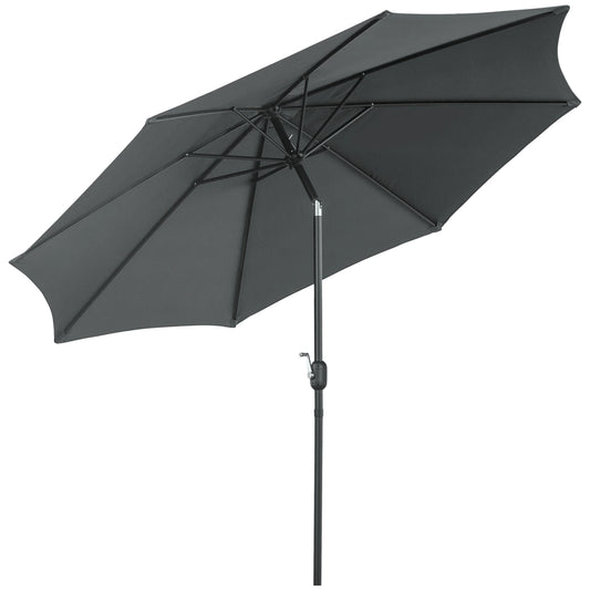 10' x 8' Round Market Umbrella, Crank Handle, Tilt, Grey Sun Umbrellas Grey, Black at Gallery Canada