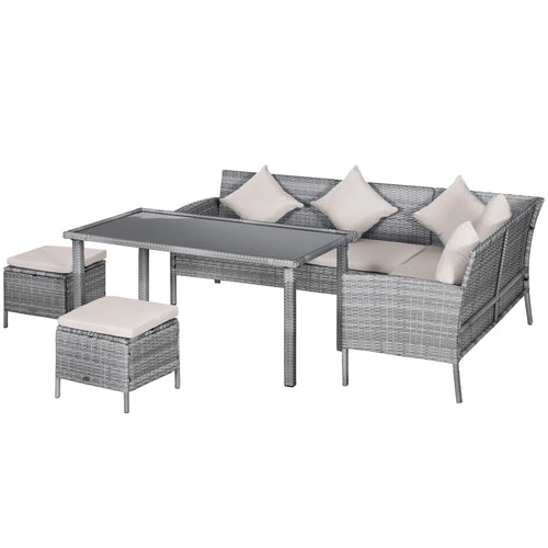 5-Piece Wicker Patio Set, Table, Ottomans, Cream White