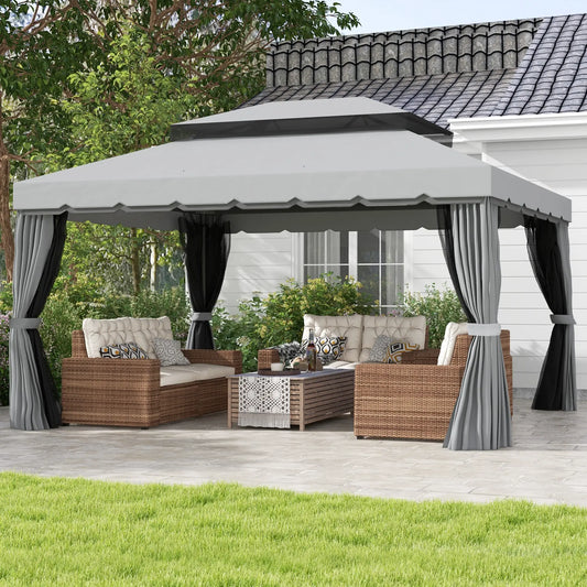 13' x 10' Gazebo, Polyester Roof, Mesh Sidewall, Aluminum Frame, Light Grey Gazebos Light Grey at Gallery Canada