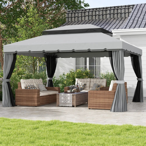 13' x 10' Gazebo, Polyester Roof, Mesh Sidewall, Aluminum Frame, Light Grey