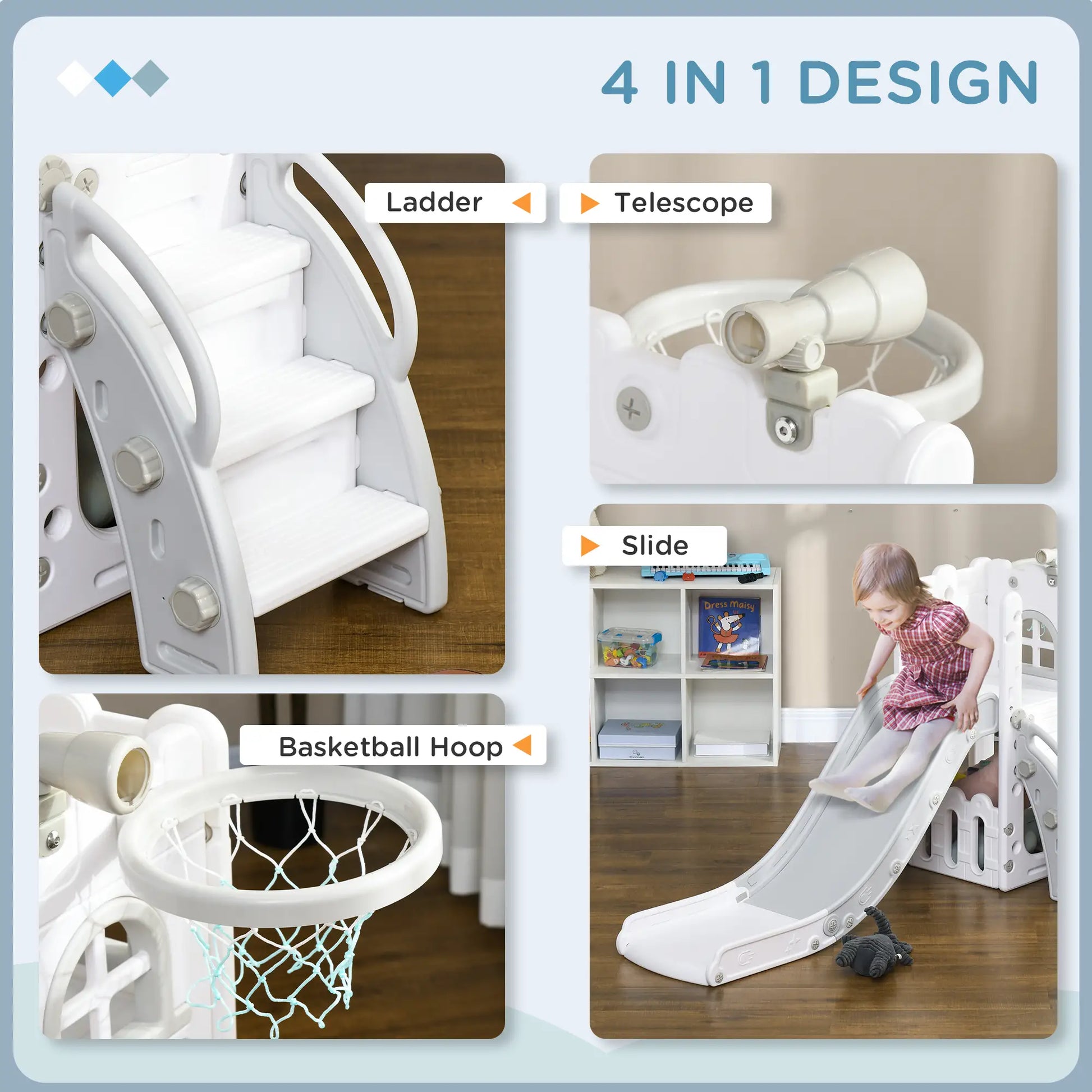 Toddler Slide, Basketball Hoop, Climber, Telescope, Storage Basket, 1-3 Years, Grey Gym Sets & Swings at Gallery Canada