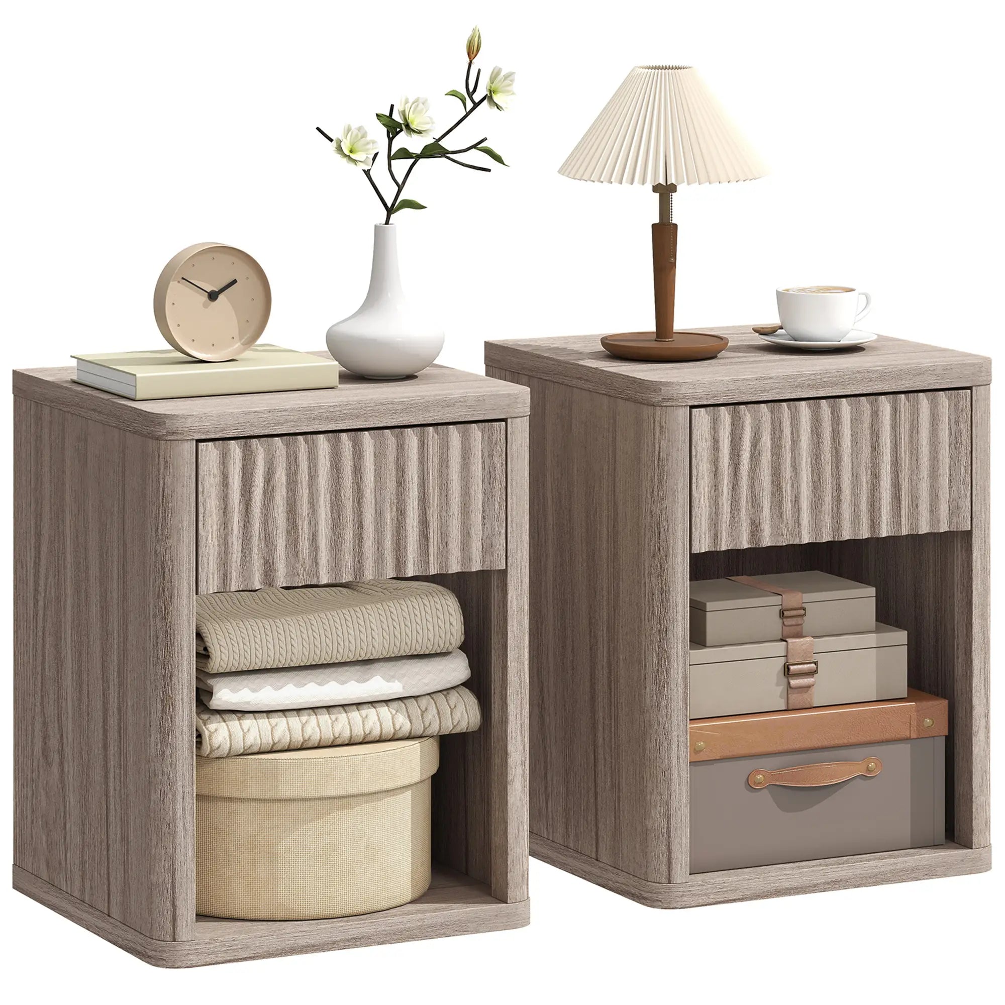 Modern Nightstand With Drawer, Open Shelf, Set Of 2, Grey Bedside Tables at Gallery Canada