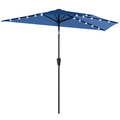 Half Patio Umbrella With Solar LED Lights, Crank, 105.1