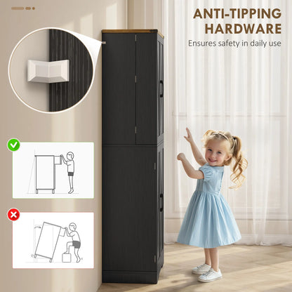 72 Inch Kitchen Pantry Cabinet, 4 Doors, Drawer, Shelves, Black Kitchen Pantry Cabinets at Gallery Canada