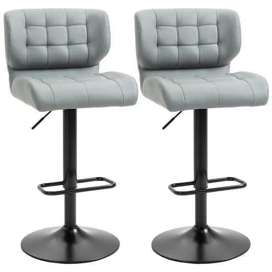 Swivel PU Leather Barstools, Set of 2, Adjustable, Footrest, Grey Bar Stools Grey at Gallery Canada