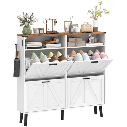 Shoe Storage Cabinet, 4 Flip Drawers, Farmhouse Narrow, Holds 24 Pairs, White Shoe Storage Cabinets & Racks at Gallery Canada