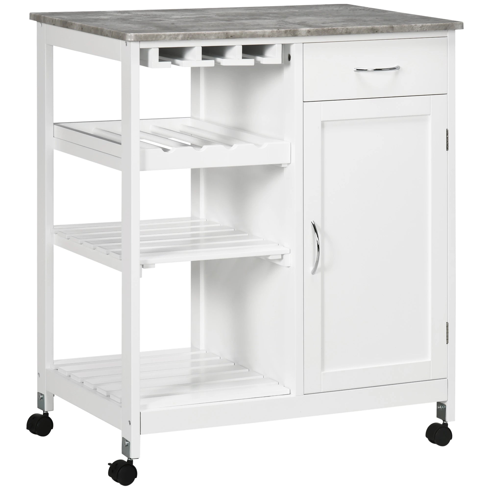 Rolling Kitchen Cart, Bar Cart with Wine Rack, Drawer, Shelves, White Kitchen Islands & Kitchen Carts White at Gallery Canada