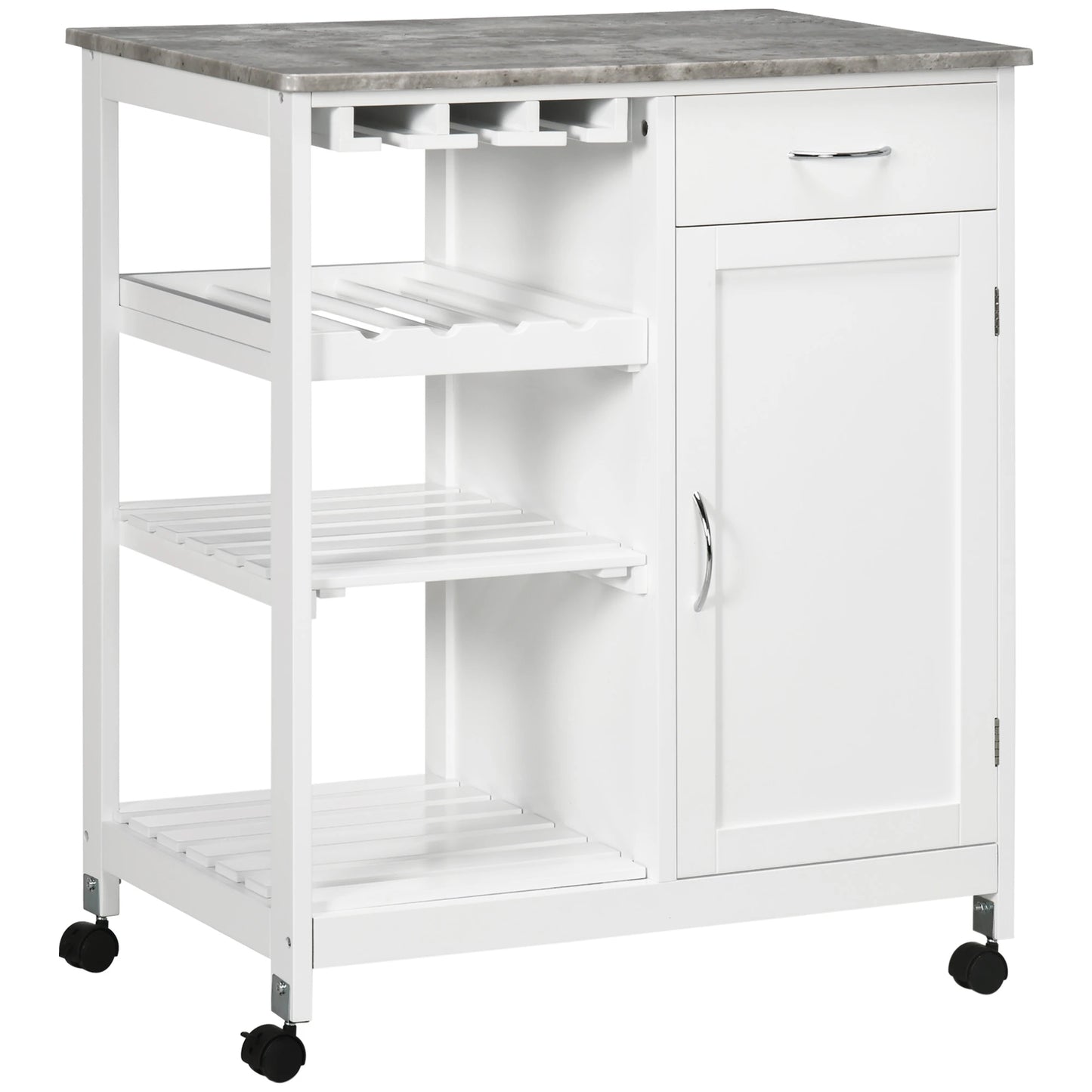 Rolling Kitchen Cart, Bar Cart with Wine Rack, Drawer, Shelves, White Kitchen Islands & Kitchen Carts White at Gallery Canada