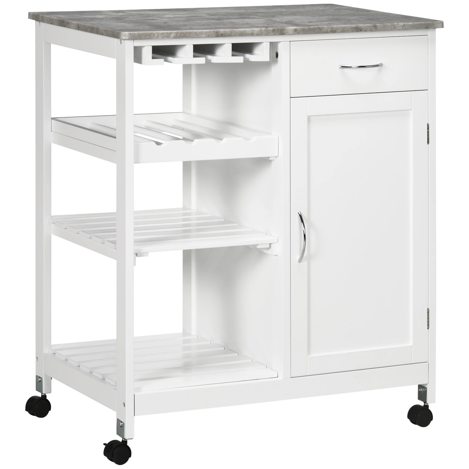 Rolling Kitchen Cart, Bar Cart with Wine Rack, Drawer, Shelves, White Kitchen Islands & Kitchen Carts White at Gallery Canada