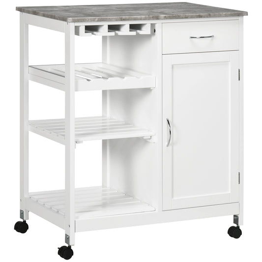 Rolling Kitchen Cart, Bar Cart with Wine Rack, Drawer, Shelves, White Kitchen Islands & Kitchen Carts White at Gallery Canada