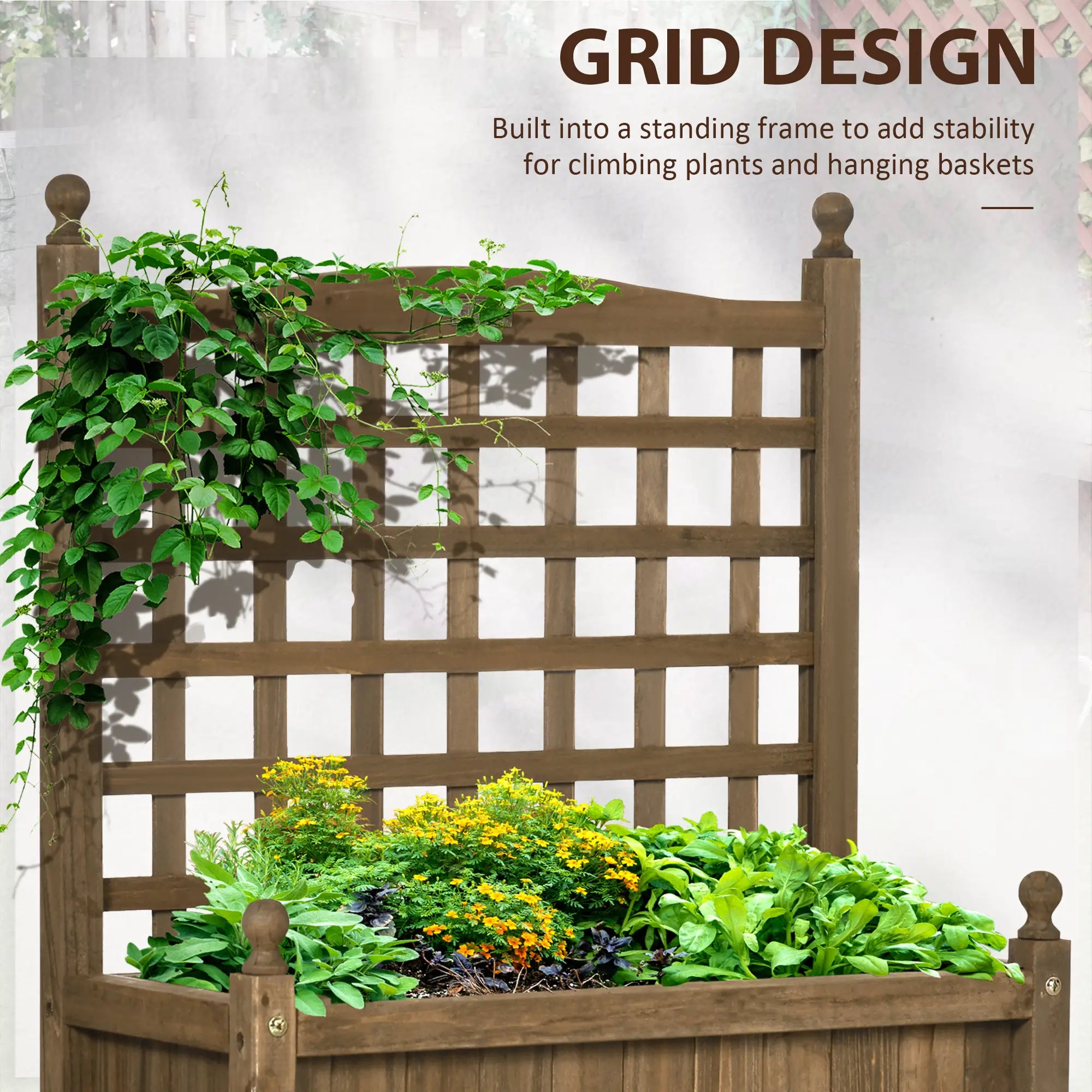 Wood Raised Garden Bed Planter with Trellis, Indoor Outdoor, Coffee Wooden Planter Boxes at Gallery Canada
