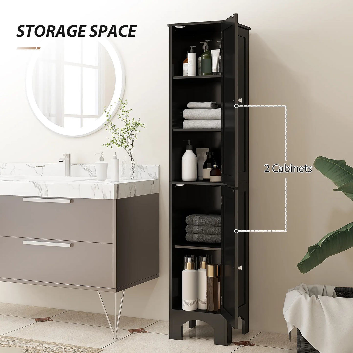 Narrow Tall Bathroom Storage Cabinet with Shelves, Doors, Black Bathroom Cabinets at Gallery Canada