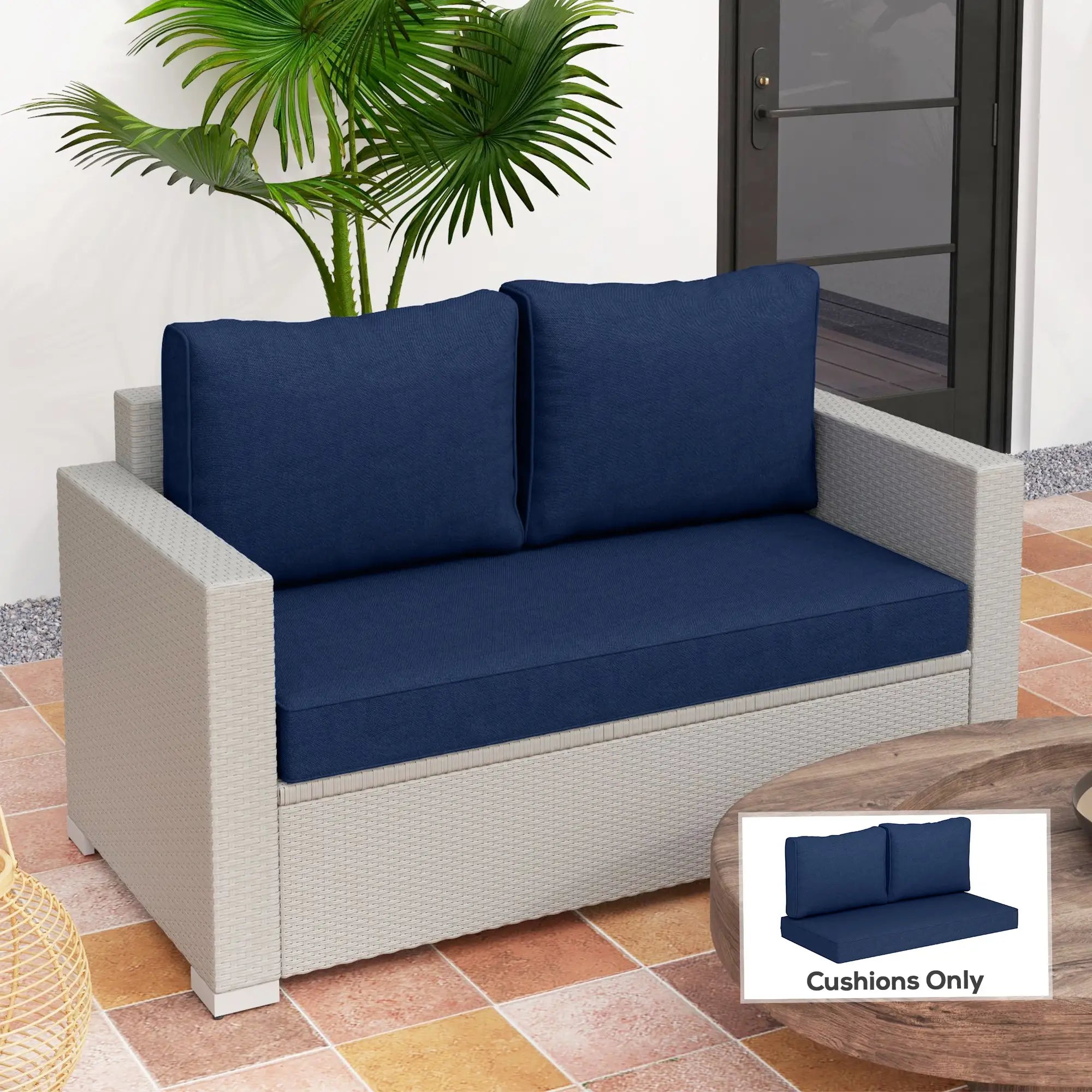 2 Seater Outdoor Seat Cushions with Backrest, Fade-Resistant, Navy Blue Patio Chair Cushions at Gallery Canada