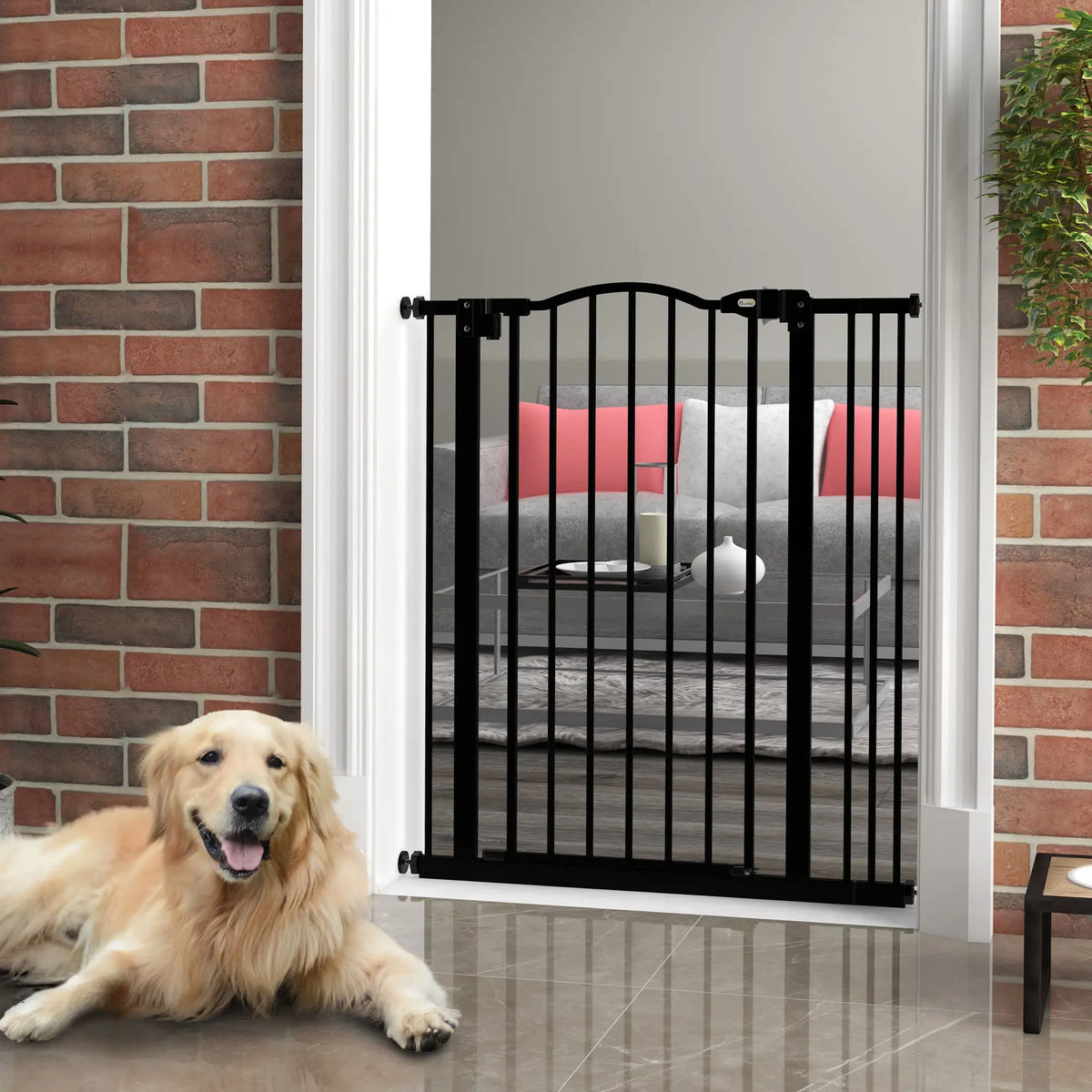 Barrière pour chien extra haute avec porte, ajustement par pression, fermeture automatique, 29-34 pouces, noir