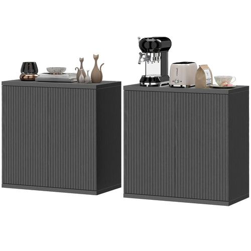 Sideboard Buffet Cabinet Set Of 2, Kitchen Cabinet, Distressed Black Grey