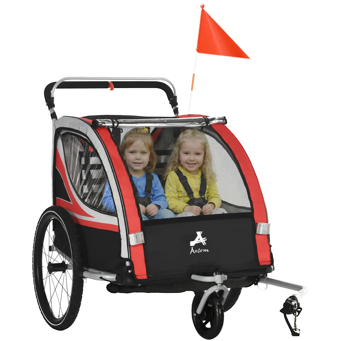 3-In-1 Bike Trailer, Running Stroller, 2 Seats, 5-Point Harness, Storage, Red Kids Bike Trailers at Gallery Canada