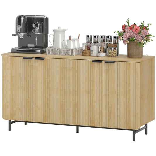 55" Modern Sideboard, Fluted Buffet Cabinet, Adjustable Shelves, 5 Metal Legs, Nature Wood Storage Cabinets Natural at Gallery Canada