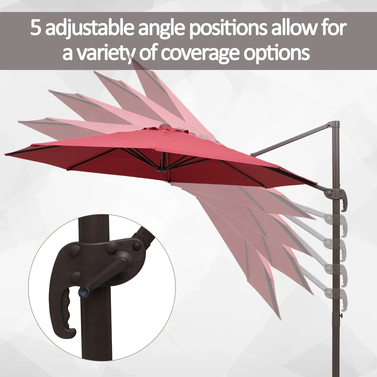 10ft Cantilever Patio Umbrella, 360° Rotation, Crank, Cross Base, Wine Red Offset Cantilever Umbrellas at Gallery Canada