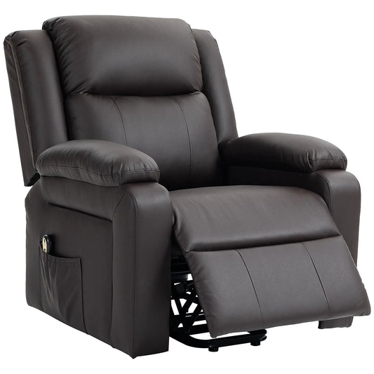 PU Leather Electric Recliner Chair, Remote, Side Pockets, Brown Electric Power Lift Chairs Brown at Gallery Canada