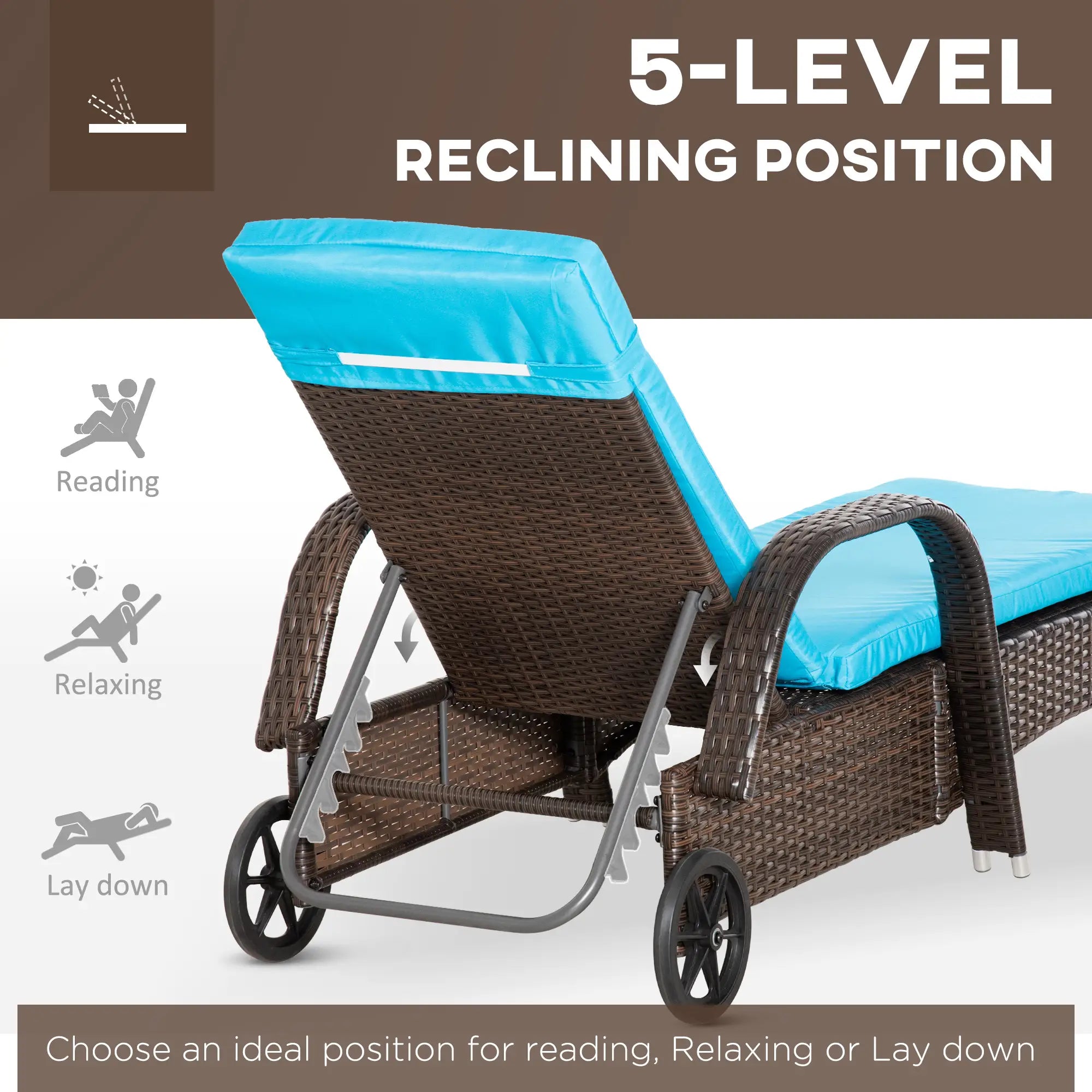 3-Piece Wicker Patio Lounger Set with Table, PE Rattan, Brown/Blue Chaise Loungers at Gallery Canada
