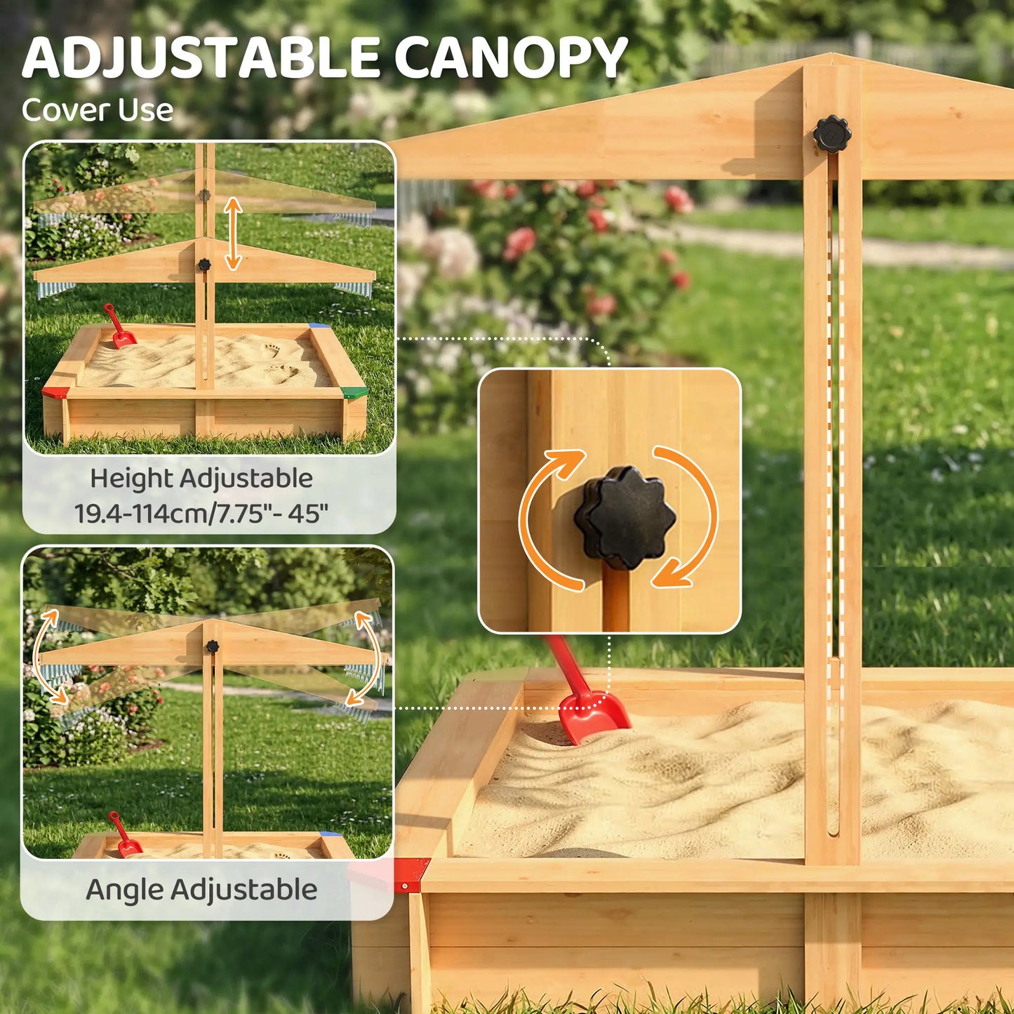 Wooden Sandbox With Cover, Outdoor For Kids, Light Brown Sandboxes & Accessories at Gallery Canada