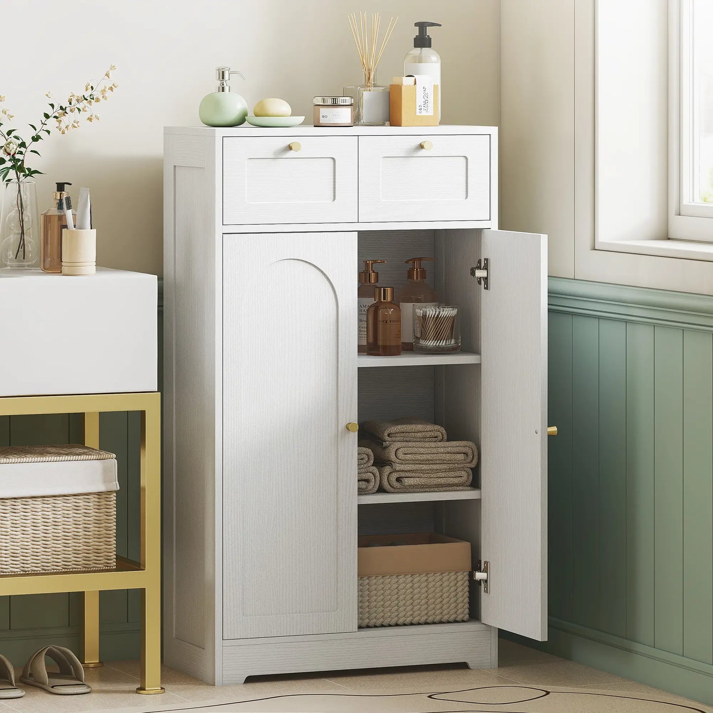 Bathroom Floor Cabinet With 2 Drawers, White