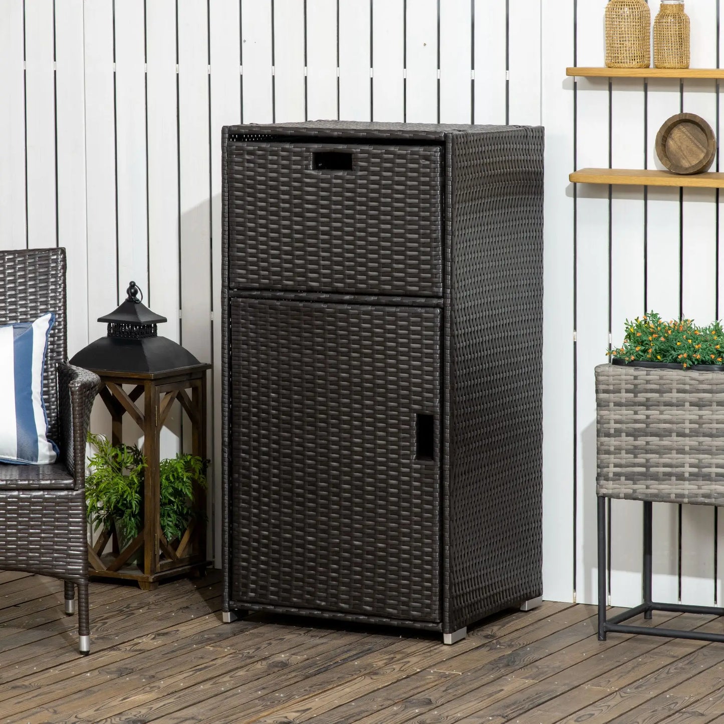 Outdoor Rattan Towel Rack, Dark Brown Patio Storage Boxes at Gallery Canada