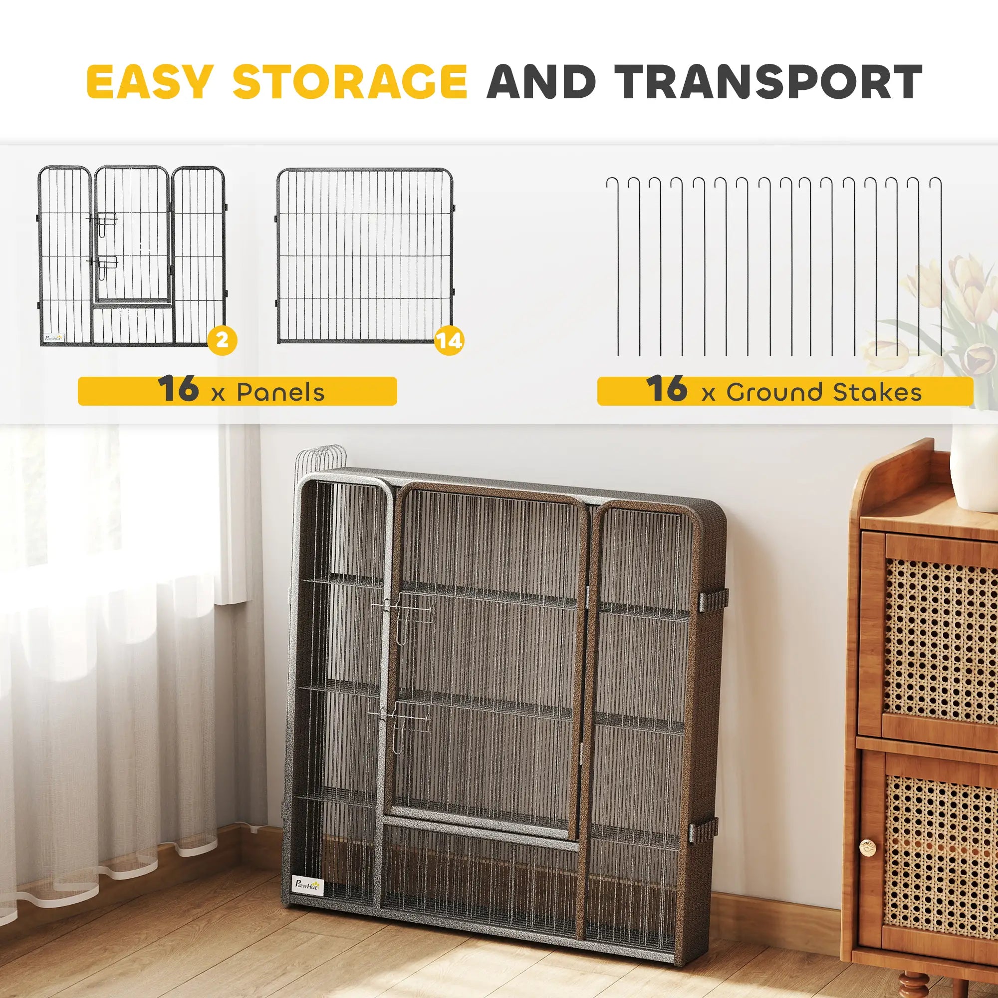 Heavy Duty Pet Playpen, 16 Panels Steel Dog Fence, 31.5