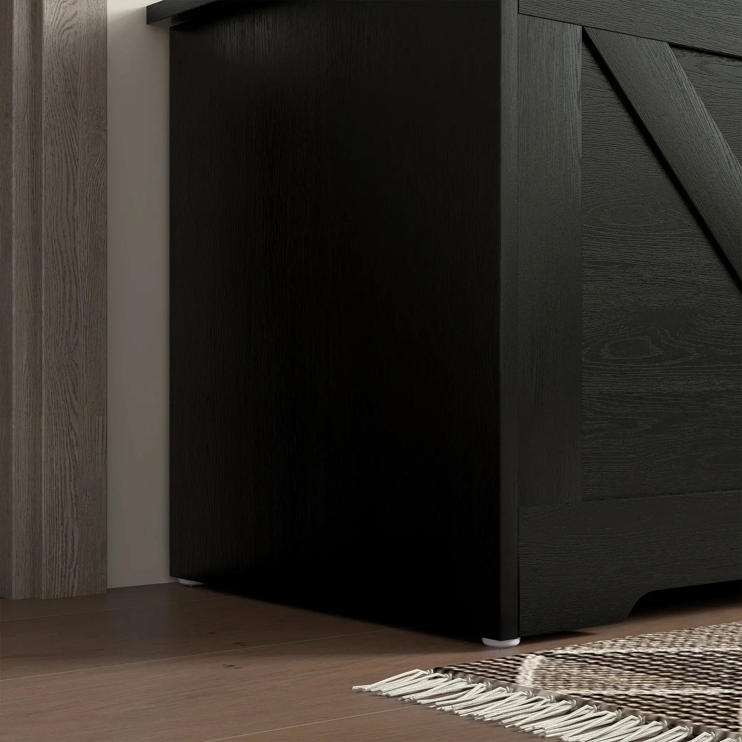 39.4 Inches Storage Chest, Wooden Box with Safety Hinges, Wood Grain, Black Storage Cabinets at Gallery Canada