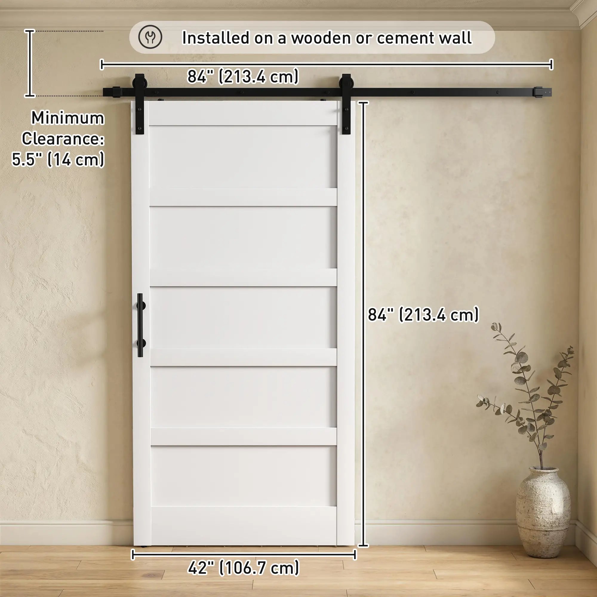 42x84 Sliding Barn Door Kit, Shaker Style, Wood Grain, White Door Hardware at Gallery Canada