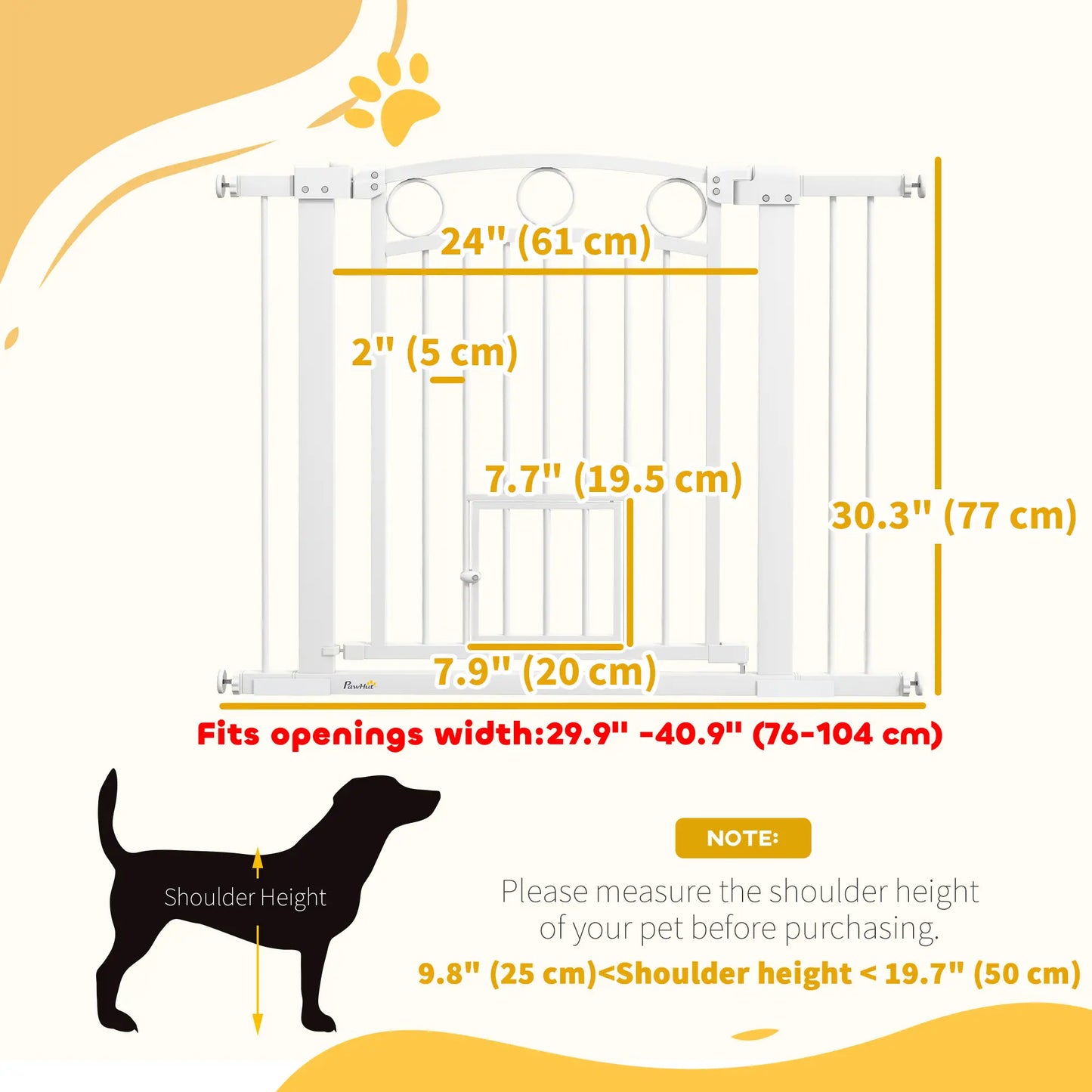30" Extra Tall Dog Gate With Cat Door, 2 Extension Kits, 30"-41" Width Houses, Kennels & Pens at Gallery Canada