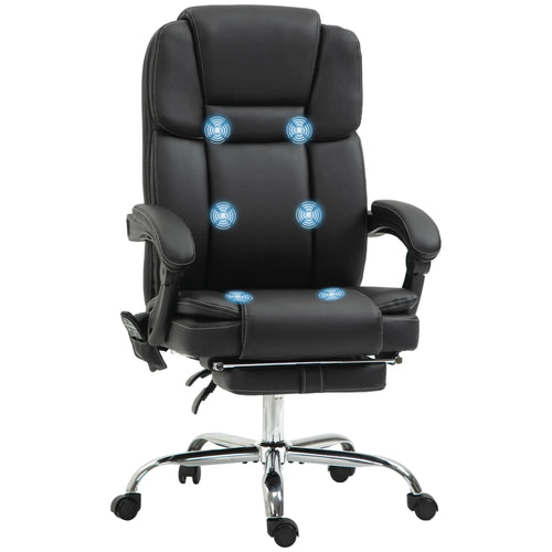 Massage Office Chair, Reclining Executive Chair with Vibration, Footrest, High Back, Black
