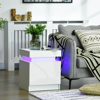 Nightstand with LED Lights, 2 Drawers, White Bedside Tables at Gallery Canada