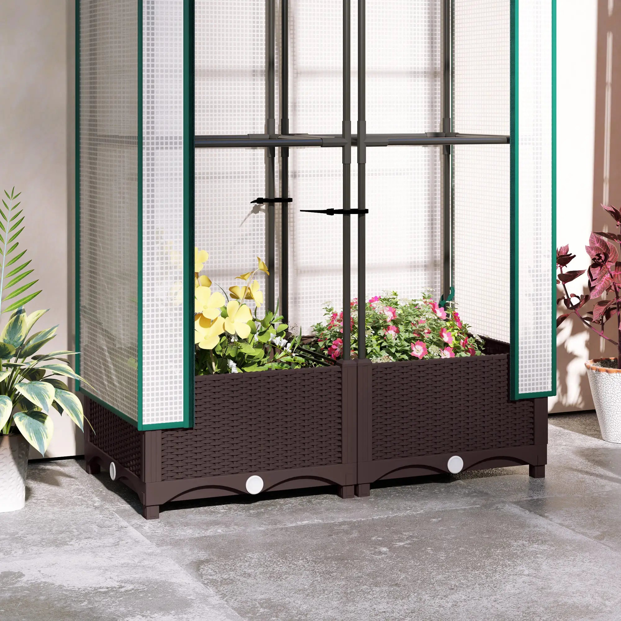 Raised Garden Bed Kit with Trellis, PE Cover, Zipper Door, 31.5 x 15.7 x 48.8 Inch, Brown Raised Garden Beds at Gallery Canada